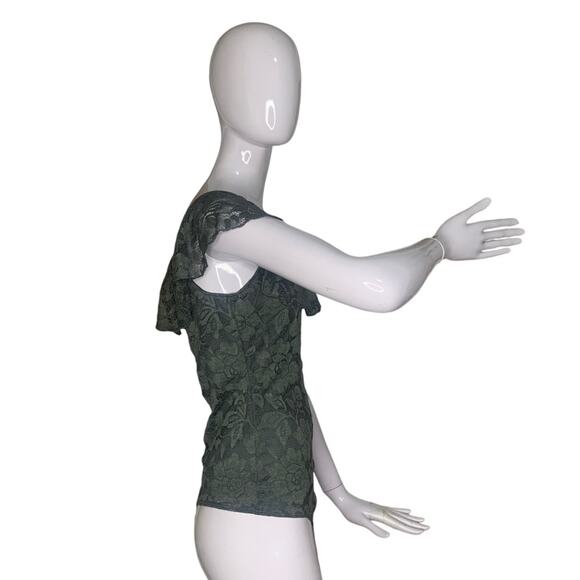 Express NWT Lace Bodysuit Multiway Olive Green Pullover Two Snap Buttons Size M - Picture 4 of 12